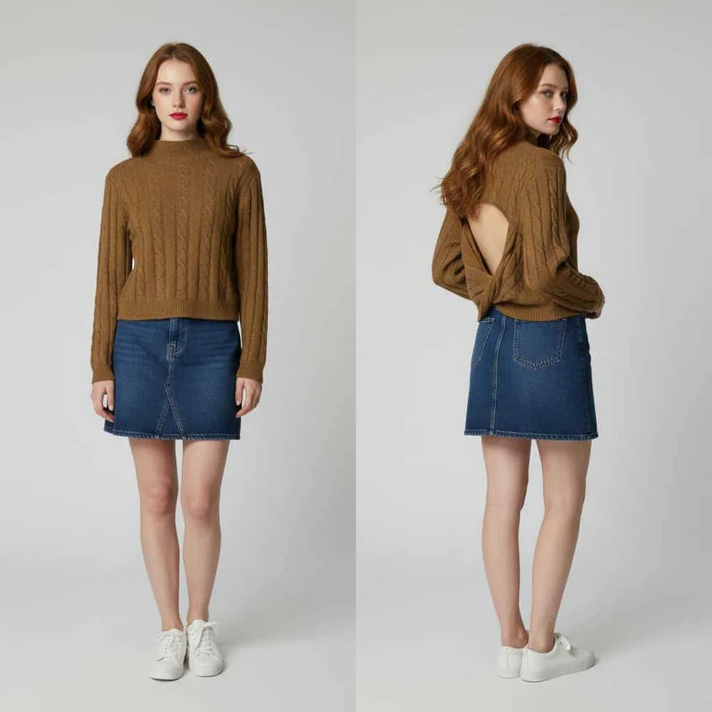 Hippie Rose Women’s Tawny High Neck Back Cutout Long Sleeve Knit Sweater Small